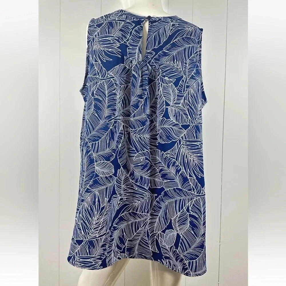 Lara Fashion Loose Navy Blue Floral Tunic Blouse Top Sleeveless Size M — image 4 of 6
